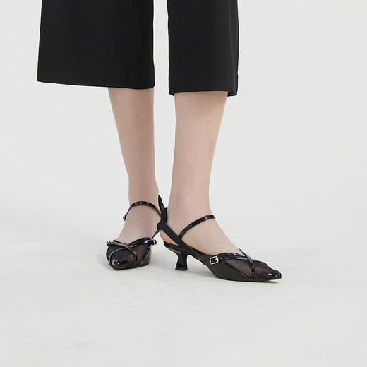 谜底时尚单鞋女2023夏新款时尚尖头网纱拼接牛皮革皮鞋232MX0921 商品图1