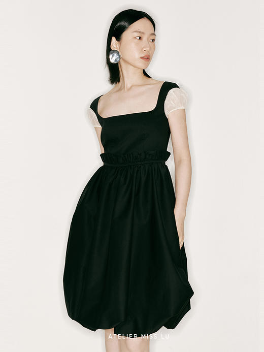 【泡泡公主】腰部毛边抽褶方领纱袖花苞连衣裙/23000027 商品图3