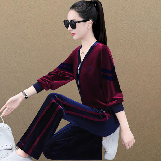 春秋季时尚洋气金丝绒减龄开衫阔腿裤卫衣休闲两件套SP 商品图1