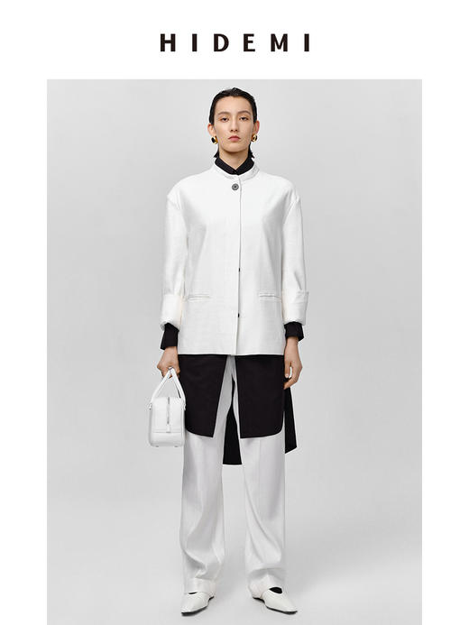 HIDEMI 水洗亚麻极简宽腰带设计感微锥形西裤 白色/米色 商品图11