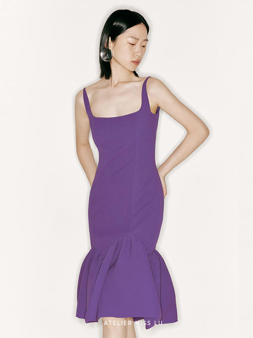 【花海人鱼】不规则人鱼花苞裙摆修身方领连衣裙/23000024B 商品图2