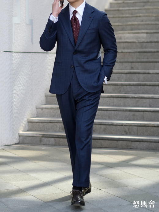 Scabal Eton 伊顿 Super 130's 澳洲美丽诺羊毛藏蓝色暗格纹全麻衬套装 商品图1