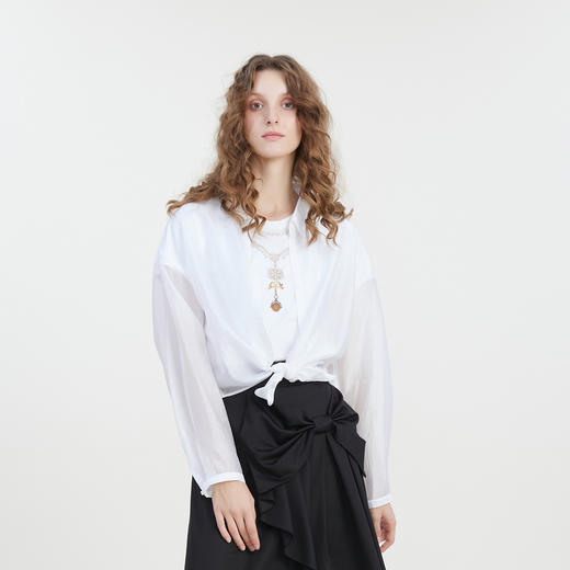 谜底薄款衬衫长袖女2023夏新款H型后背系带纯色衬衣防晒232MC0602 商品图3