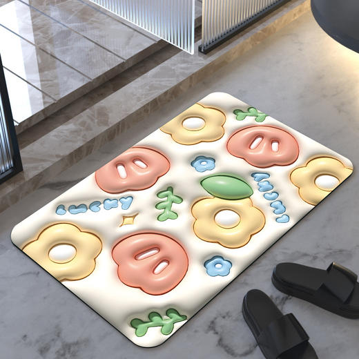 3D立体地垫泡泡膨胀效果天然橡胶软硅藻泥科技布浴室地垫速干防滑 商品图3