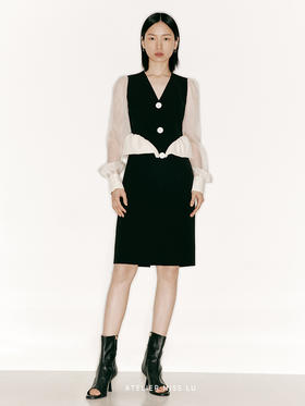 【雾中铃兰】弧形花苞设计高腰长袖连衣裙/23000044