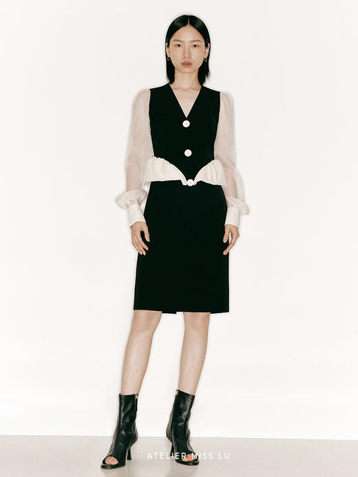 【雾中铃兰】弧形花苞设计高腰长袖连衣裙/23000044 商品图0