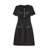 通勤气质，赫本风小香黑色贴布口袋撞色金属扣假两件连衣裙WLZD-2303906 商品缩略图4