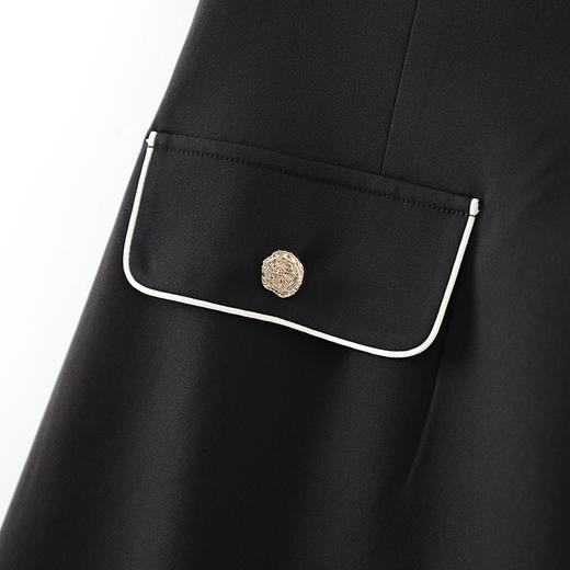 通勤气质，赫本风小香黑色贴布口袋撞色金属扣假两件连衣裙WLZD-2303906 商品图3