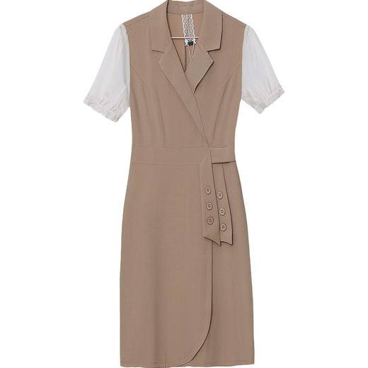 宽松休闲，西装领中长款连衣裙夏季新款短袖裙纯色连衣裙QYM-XY-23Q18-Y 商品图4