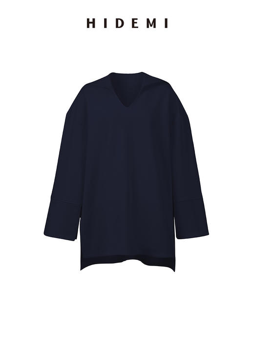 HIDEMI海军领设计感极简大廓形侧开衩加厚自然棉刺绣logo上衣 白色/藏蓝色 商品图13