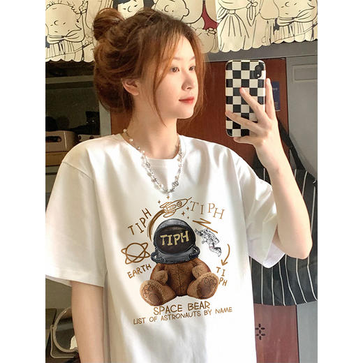 卡通小熊少女T恤春装新款2023夏季短袖小个子设计感小众白色上衣 商品图0