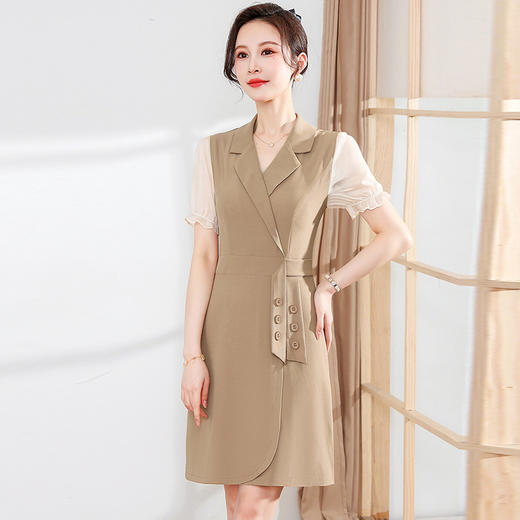 宽松休闲，西装领中长款连衣裙夏季新款短袖裙纯色连衣裙QYM-XY-23Q18-Y 商品图6