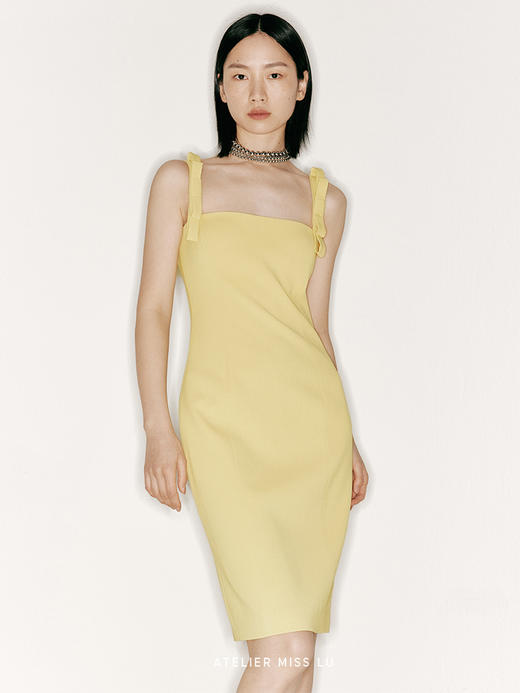 【碳酸心情】蝴蝶结吊带方领修身连衣裙/23000036B 商品图1