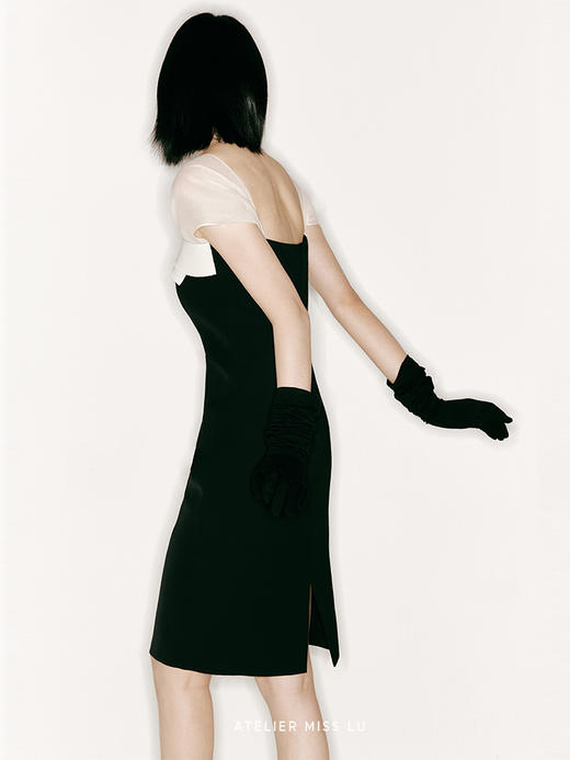 【茉莉公主】胸口层次裁片撞色拼接纱袖修身连衣裙/23000020 商品图3