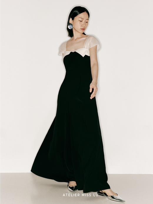 【日光】胸口层次裁片撞色拼接纱袖阔腿连体裤/23000005 商品图2