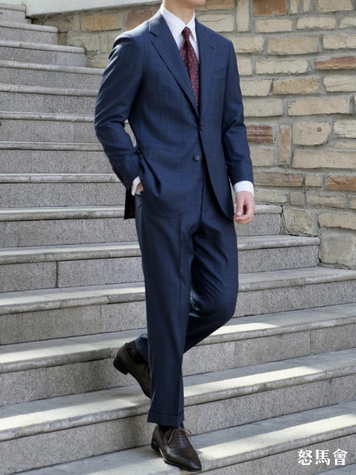 Scabal Eton 伊顿 Super 130's 澳洲美丽诺羊毛藏蓝色暗格纹全麻衬套装 商品图2
