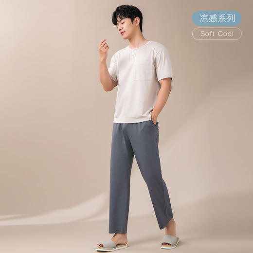 康妮雅男士夏季睡衣男式短袖长裤套头套装 商品图1