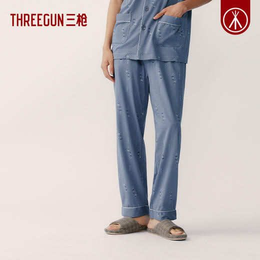 Threegun三枪 【水柔棉】翻领开襟短袖长裤男士家居套家居服-82169D011 商品图5