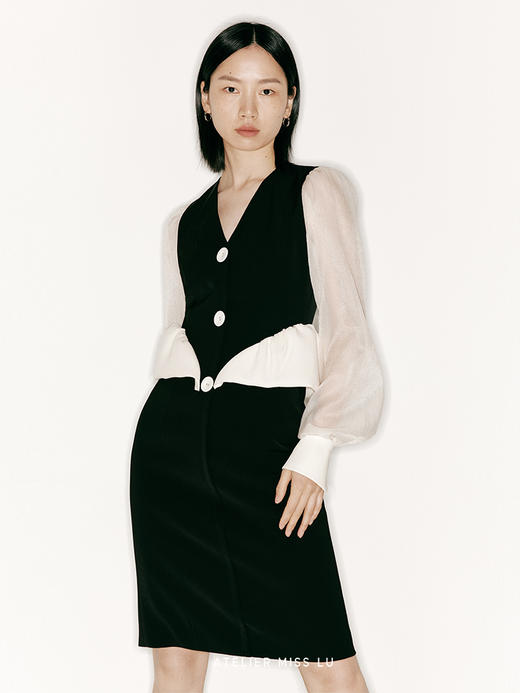 【雾中铃兰】弧形花苞设计高腰长袖连衣裙/23000044 商品图2