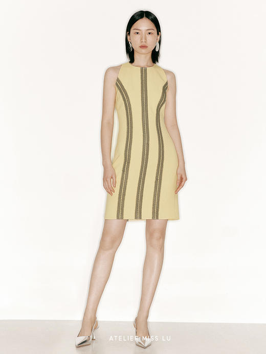 【落日飞车】PU皮质编织撞色修身连衣裙/23000034B 商品图0