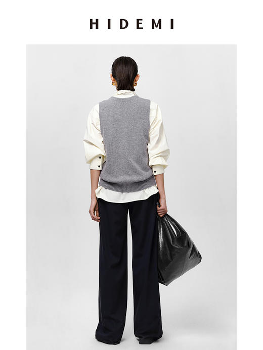 HIDEMI 流苏提花剪刀领拼接奶油白廓形衬衫 商品图9