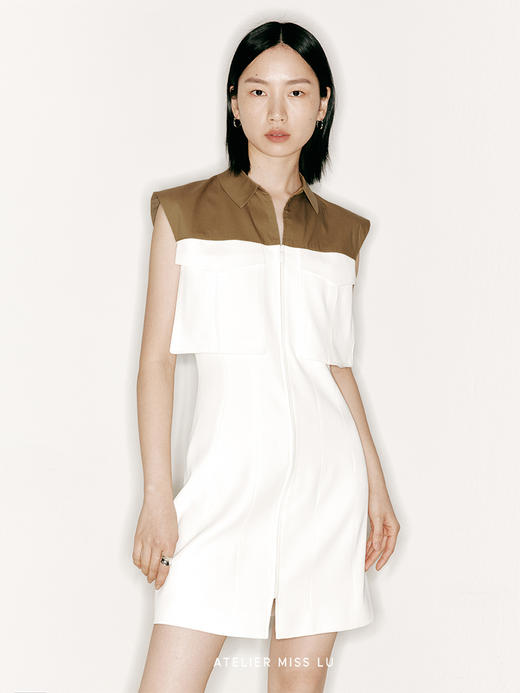 【考古少女】撞色拼接宽肩袖收腰外套连衣裙/23000031 商品图2