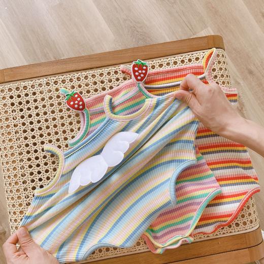 婴儿吊带包屁衣 0-2岁婴儿彩虹条纹哈衣婴儿翅膀连体衣新生儿衣服 商品图1
