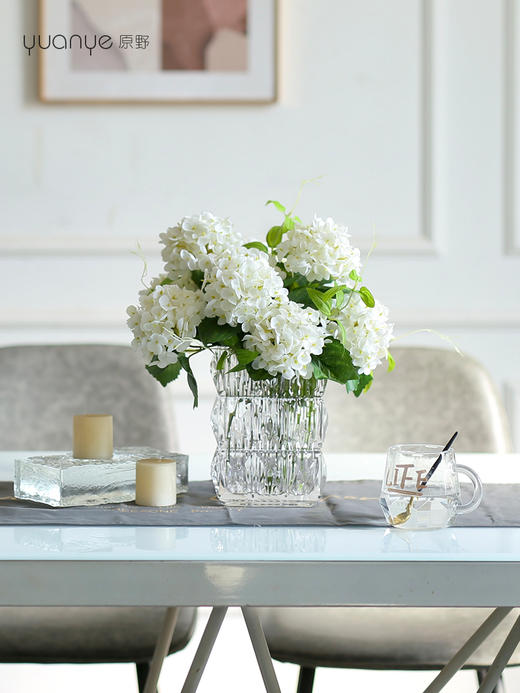 高品质绣球花仿真花束高档客厅茶几餐厅桌酒店摆花假花玻璃摆设件 商品图5