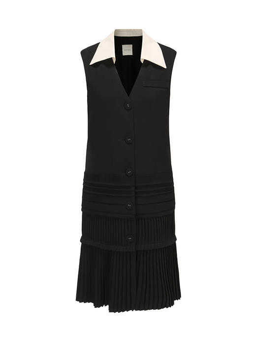 【纸风琴】下摆百褶拼接撞色翻领马甲连衣裙/23000021 商品图4