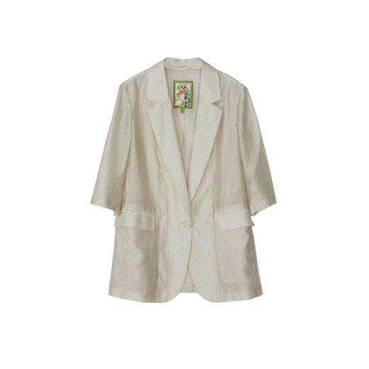 谜底西装外套女2023夏新款通勤风暗纹提花宽松短袖西服232MW0533 商品图4