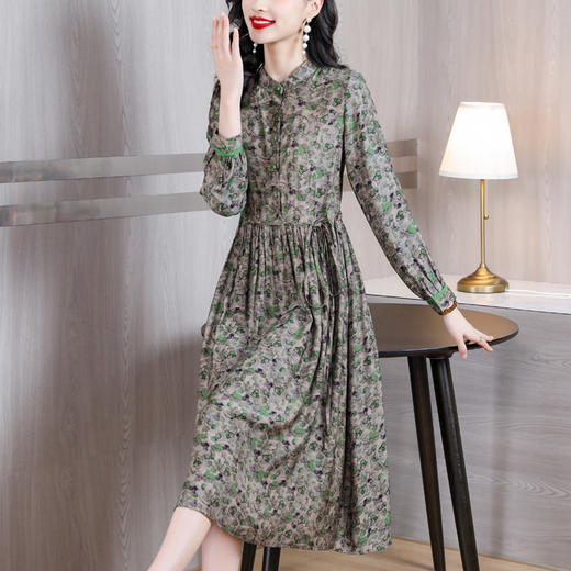 AHMhdmg5303碎花真丝连衣裙女2023春季新款欧货法式气质妈妈装高级感大码长裙 商品图0