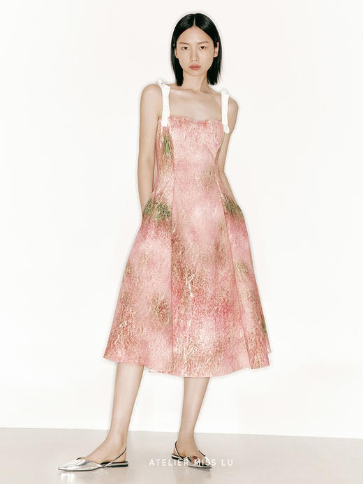 【斑斓花园】品牌定制印花撞色吊带A字大摆连衣裙/23000026B 商品图0