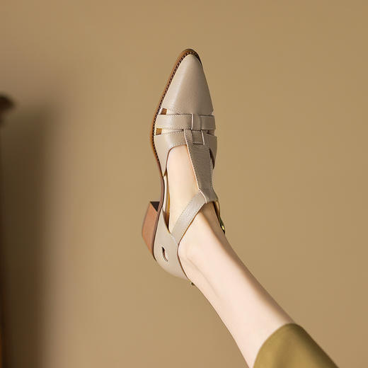 休闲舒适，复古纯色真皮低跟凉鞋DP-A9011 商品图12