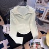 秋冬正肩Polo领T恤女美式复古纯欲甜辣短款V领上衣内搭长袖打底衫 商品缩略图2