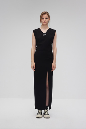 针织收腰开叉连衣裙