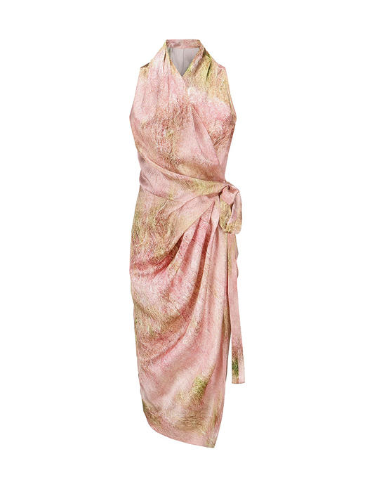 【油画仙子】品牌定制印花桑蚕丝立裁垂褶裹身连衣裙/23000046B 商品图4