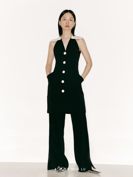 【戴安娜】廓形口袋拼色翻领削肩连衣裙/23000018 商品图0