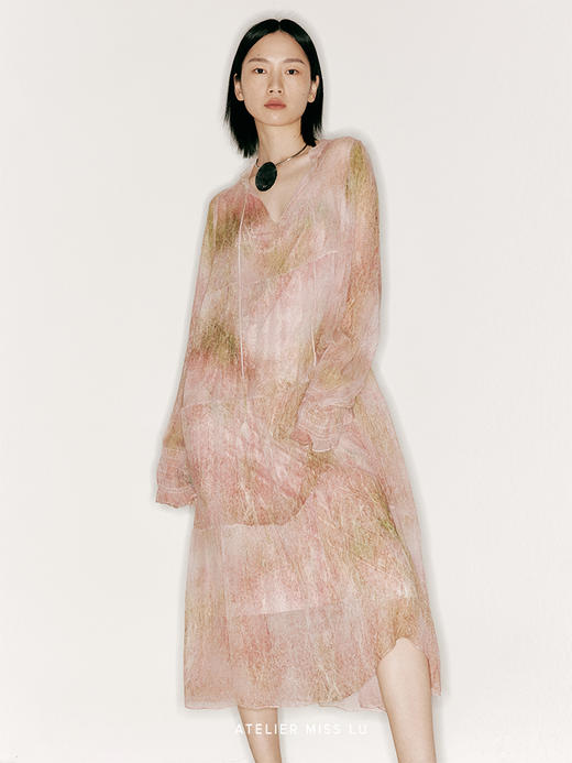 【行云流水】品牌定制印花桑蚕丝两件套长裙/23000043 商品图1