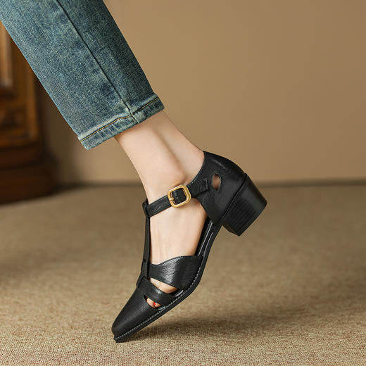 休闲舒适，复古纯色真皮低跟凉鞋DP-A9011 商品图1