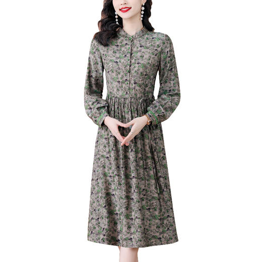 AHMhdmg5303碎花真丝连衣裙女2023春季新款欧货法式气质妈妈装高级感大码长裙 商品图4