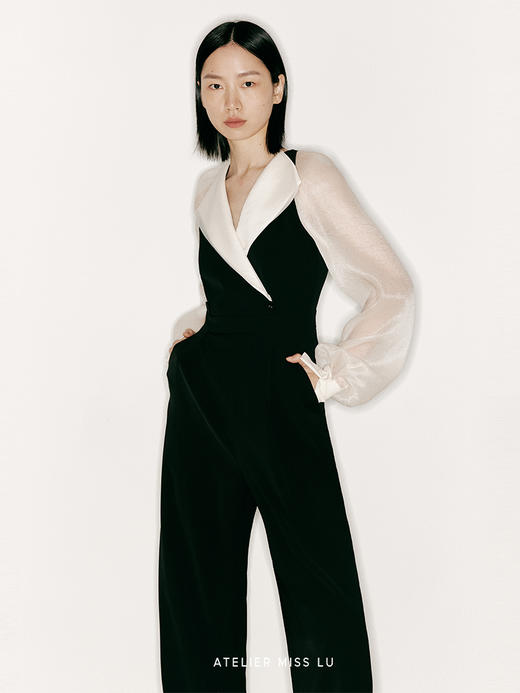 【魔杖】翻领拼纱长袖收腰连体裤/23000004 商品图1