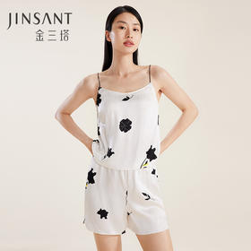 【真丝珍珠缎】100%桑蚕丝女印花时尚不易皱吊带衣裤套春夏金三塔  YSFDB401