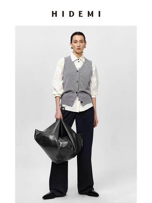 HIDEMI 流苏提花剪刀领拼接奶油白廓形衬衫 商品图10