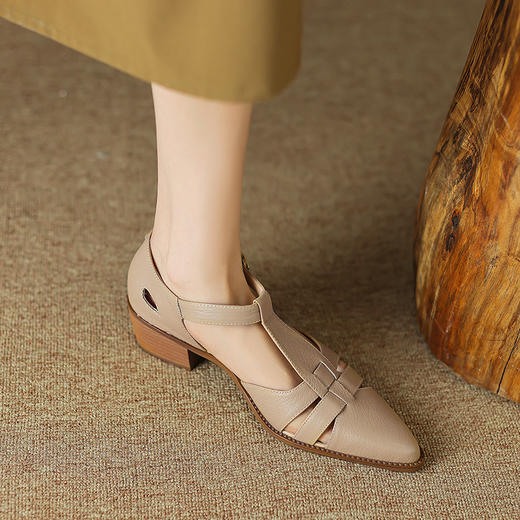 休闲舒适，复古纯色真皮低跟凉鞋DP-A9011 商品图10