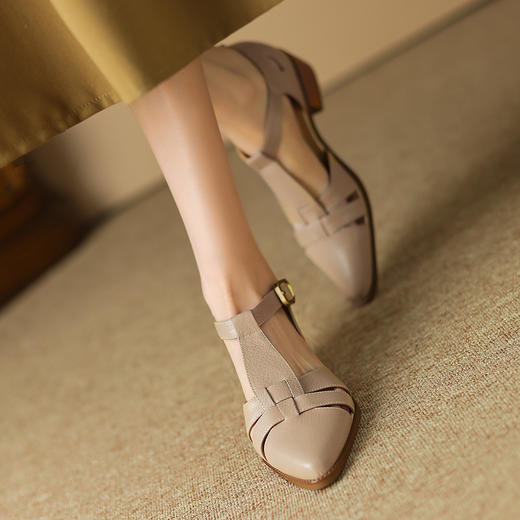 休闲舒适，复古纯色真皮低跟凉鞋DP-A9011 商品图7