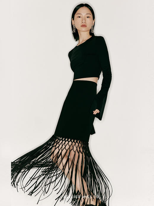 【捕梦网】重工流苏编织环保皮拼接高腰半裙/2300022A 商品图1