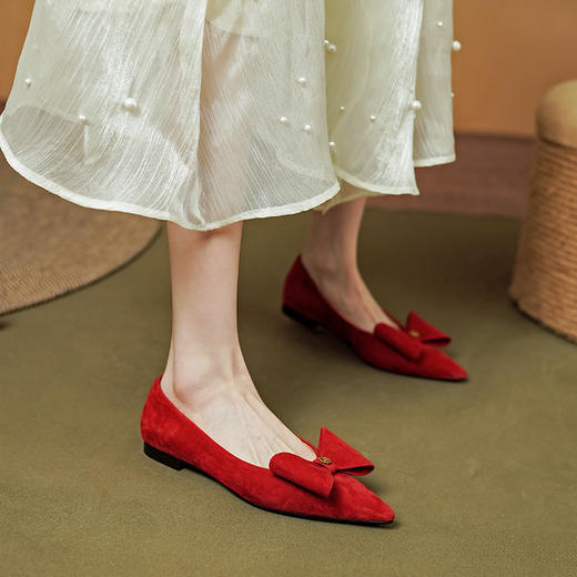 蝴蝶结平底舒适，绒面时尚单鞋PS1261 商品图0