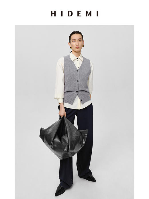 HIDEMI 流苏提花剪刀领拼接奶油白廓形衬衫 商品图13