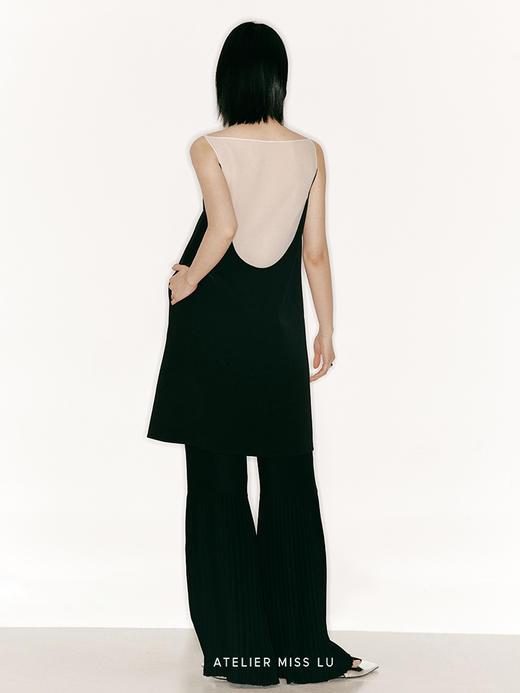 【月半湾】下摆百褶拼接后背U形薄纱连衣裙/23000022 商品图1