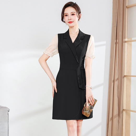 宽松休闲，西装领中长款连衣裙夏季新款短袖裙纯色连衣裙QYM-XY-23Q18-Y 商品图1